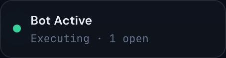 The sidebar bot-status card shows whether the bot is connected and how many trades are open