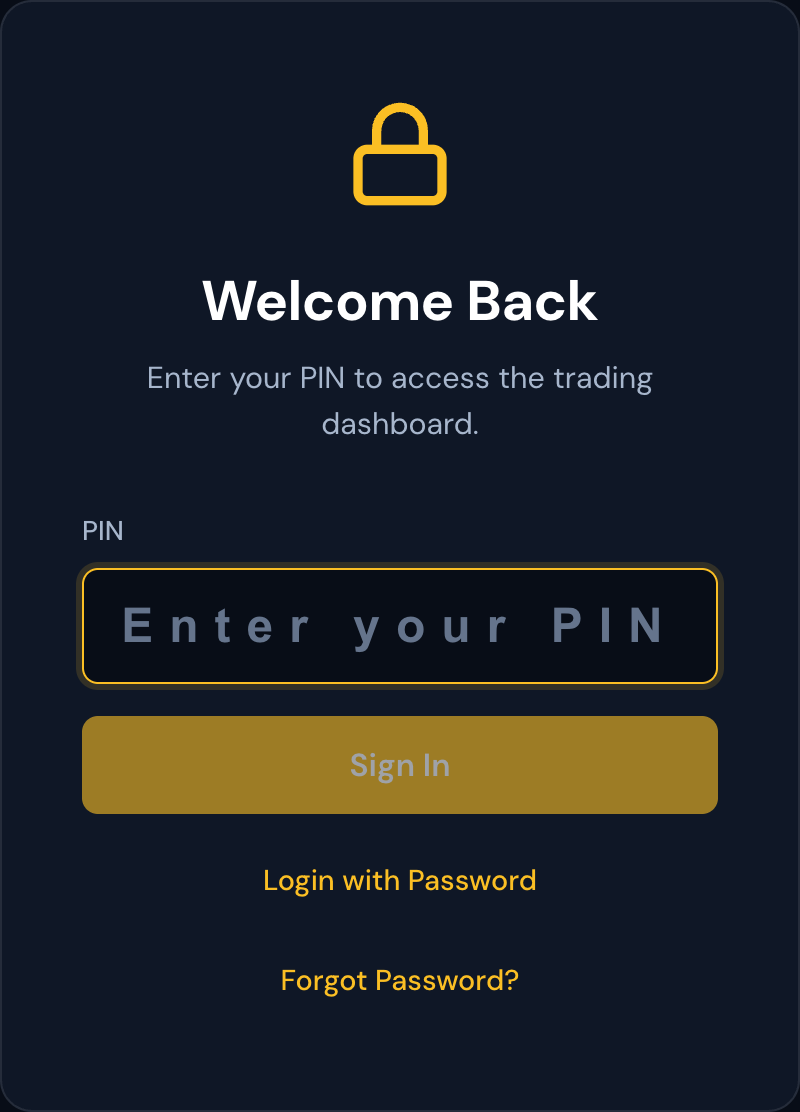 The portal login screen with password and PIN options