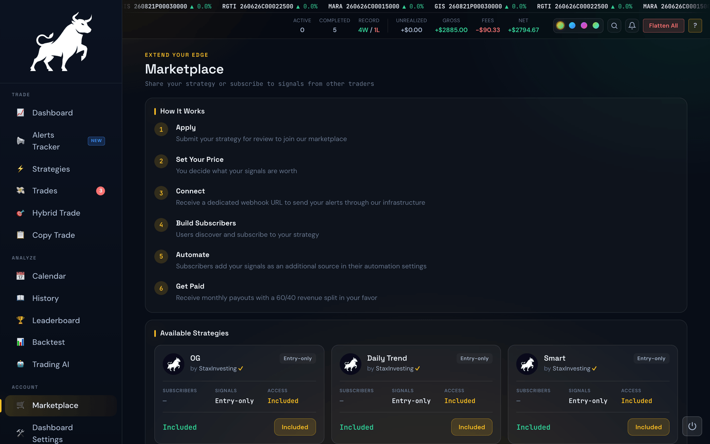 The Marketplace listing the alert sources you can subscribe to
